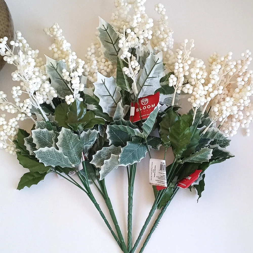 5x Bloom White Berry Spray Floral Stems - Artificial Home Accent 5 Faux Bushes